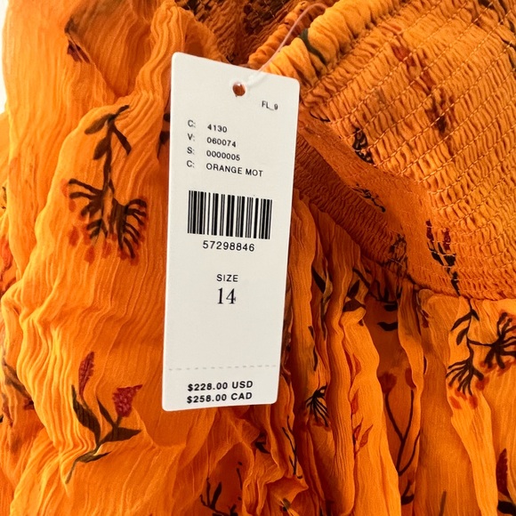 Anthropologie Pamela Halter Midi Dress | Orange Floral Tiered, NWT Size 14 - Picture 2 of 10
